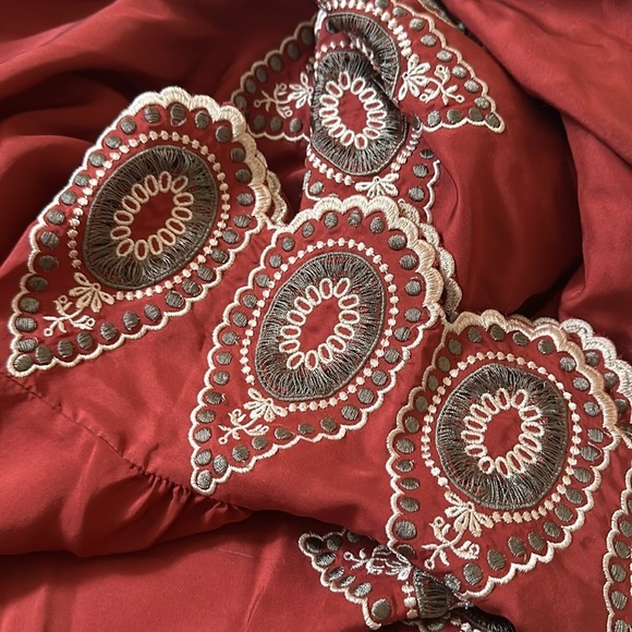 BCBGMaxazria Runway Collection 100% silk rust embroidered mini dress fall tie - Picture 2 of 6